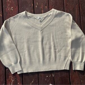 BP. Seamed Oversize V-Neck Rib Sweater, Cream, Size Small